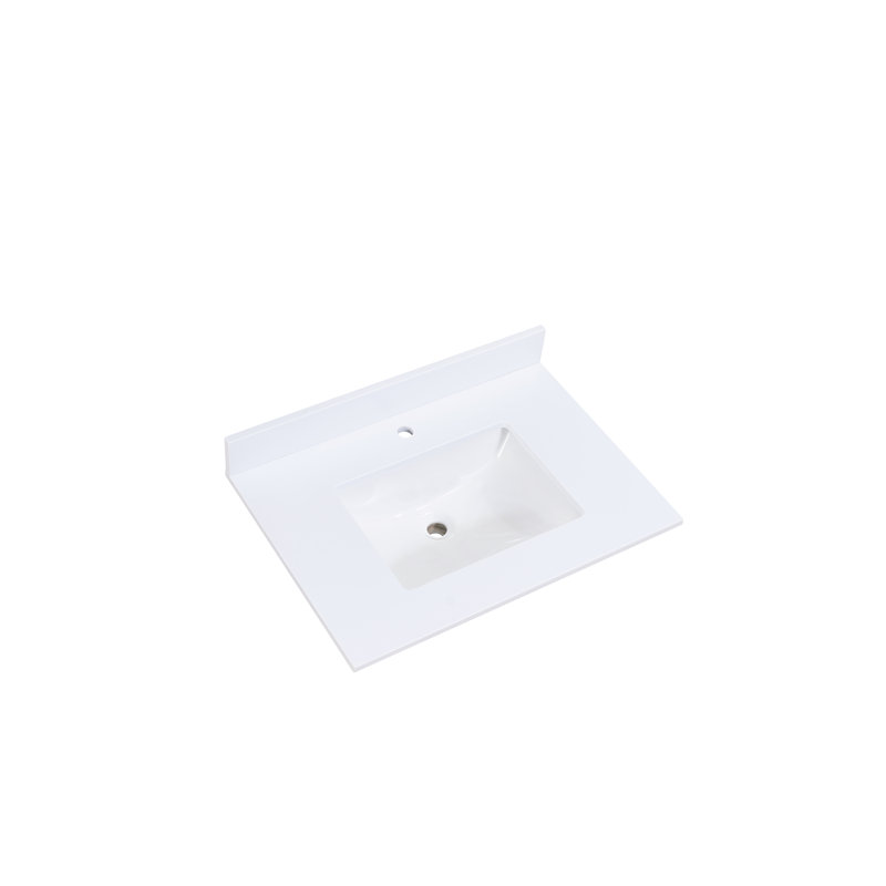 31" White Stone Vanity Top with Rectangular Ceramic Sink