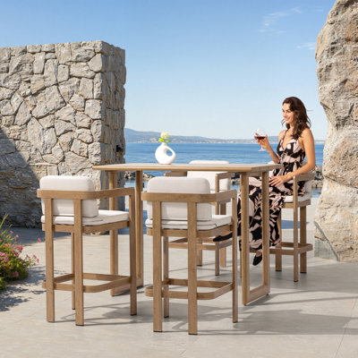 Tabouret de bar à assemblage rapide, tabouret de bar en aluminium au fini grain de bois, résistant aux intempéries et à la rouille, idéal pour les jardins et les patios