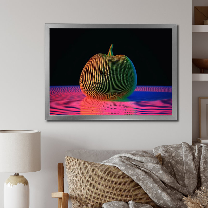 Motif géométrique minimal de pomme - impression, H 34 po x l 44 po x P 1,5 po, Cadre simple argenté