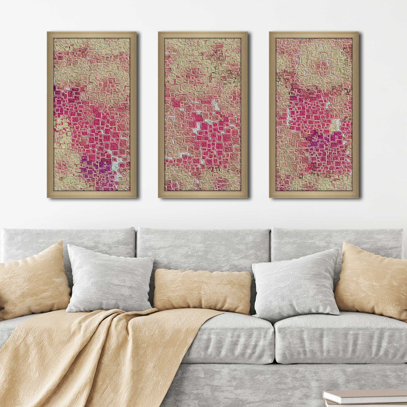 « connections pk asolo », ensemble de 3 reproductions d’art encadrées, L 40,5 po x H 25,5 po x P 1 po, Encadrement champagne