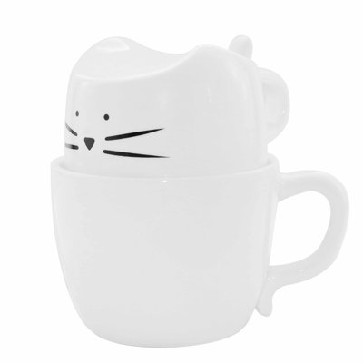 Kawaii White Ceramic Cat Face Stackable Mug (16oz/450ml) - With Handle, Dishwasher & Microwave Safe, Ideal For Coffee/tea - Cute Home/office Kitchenware