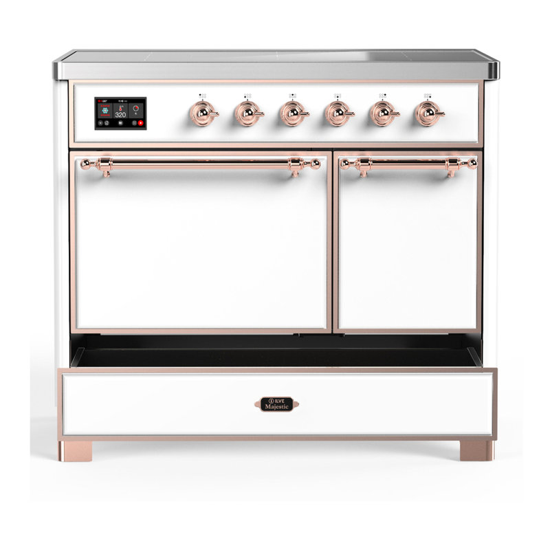 Cuisinière à induction 40 pouces avec 6 éléments à induction en blanc Majestic III Series (garniture cuivre), Blanc, Cuivre