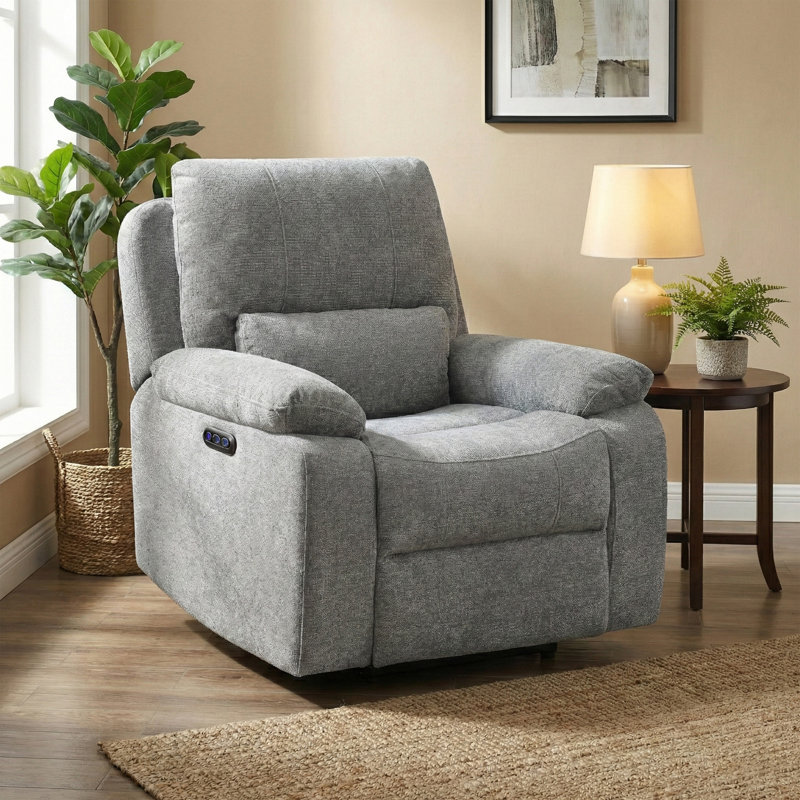 Tation Chenille Electric Recliner Chair, Granite