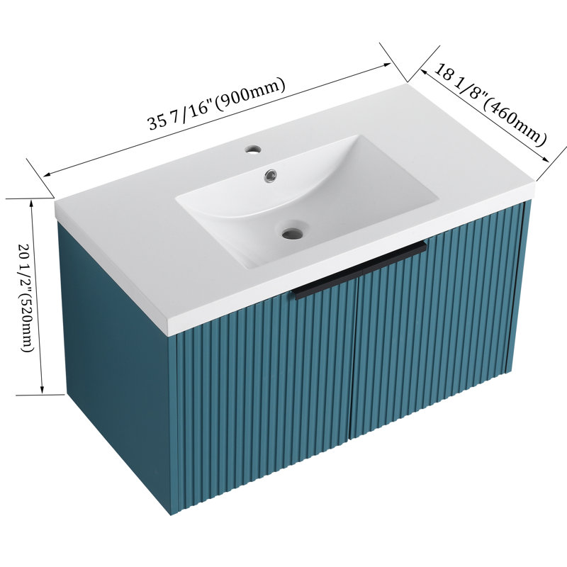 Larchdale 36'' Single Bathroom Vanity Set with Resin Sink Top, Lake Blue/Matte Black, 36"