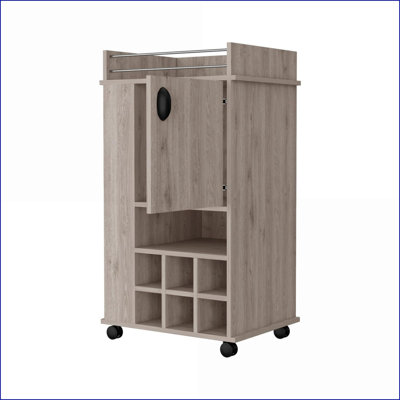 Chariot-bar avec support à vin, roulettes et amp; Rangement | Gris clair | Bois d'ingénierie