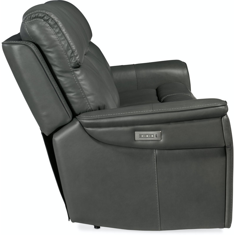 MS 89.5" Genuine Leather Pillow Top Arm Reclining Sofa, Gray Genuine Leather