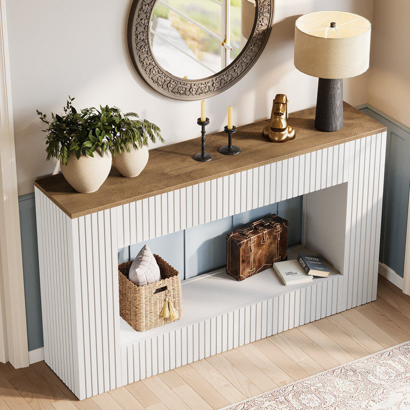 Console de rangement en bois manufacturé, Blanc, Bois naturel