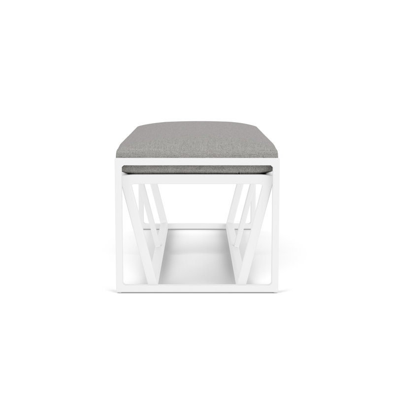 Summit Outdoor Dining Bench, Matte White, Demo Stone