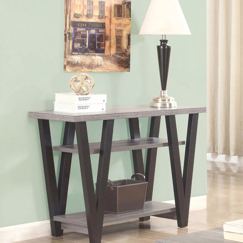 Table rectangulaire moderne de style gris antique et console noire avec rangement fonctionnel