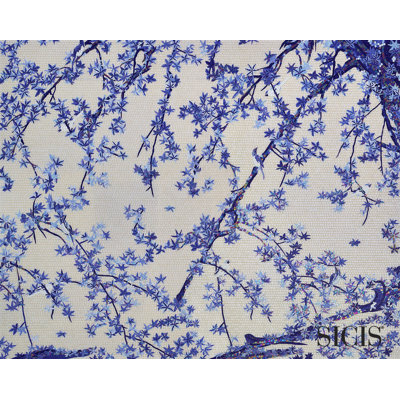 Maple Tree And Small Birds Blue Panel
