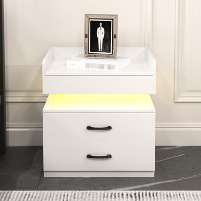 2 Nightstand With Adjustable Bright Led , White For Modern Living Led, Ample Storage, Construction