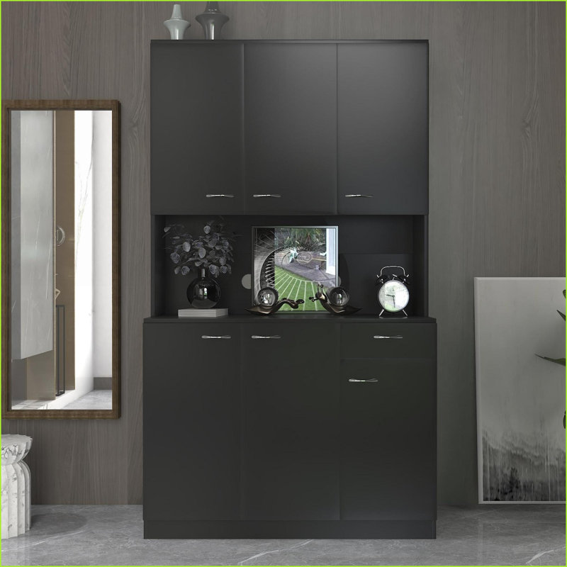 Armoires modernes l 39,4 po x P 15,4 po x H 70,9 po avec 6 portes, 1 tiroir et 1 tablette, panneau de fibres à densité moyenne noir |