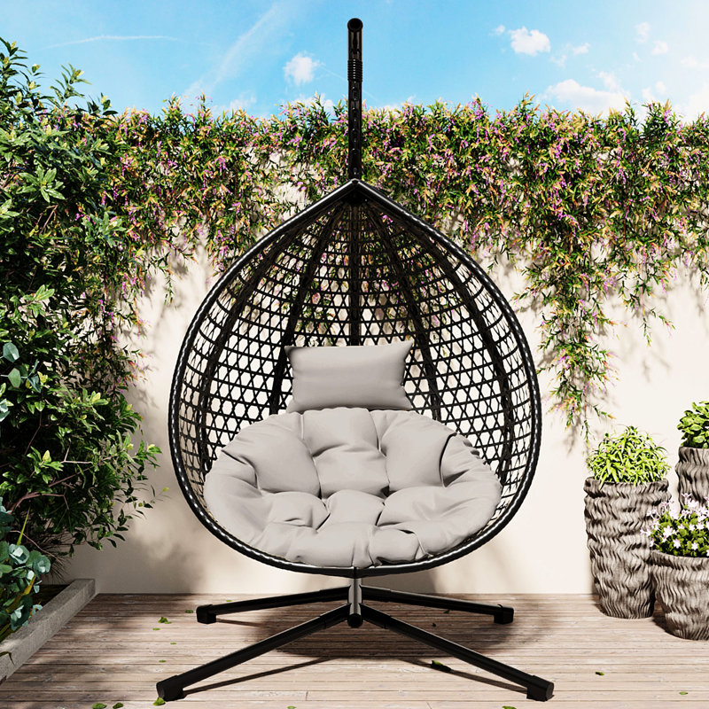 Fauteuil à œufs suspendu pour divers réglages - Base en fer massif, PE, appui-tête réglable, expérience confortable, différents espaces, base solide, temps de relaxation du coussin