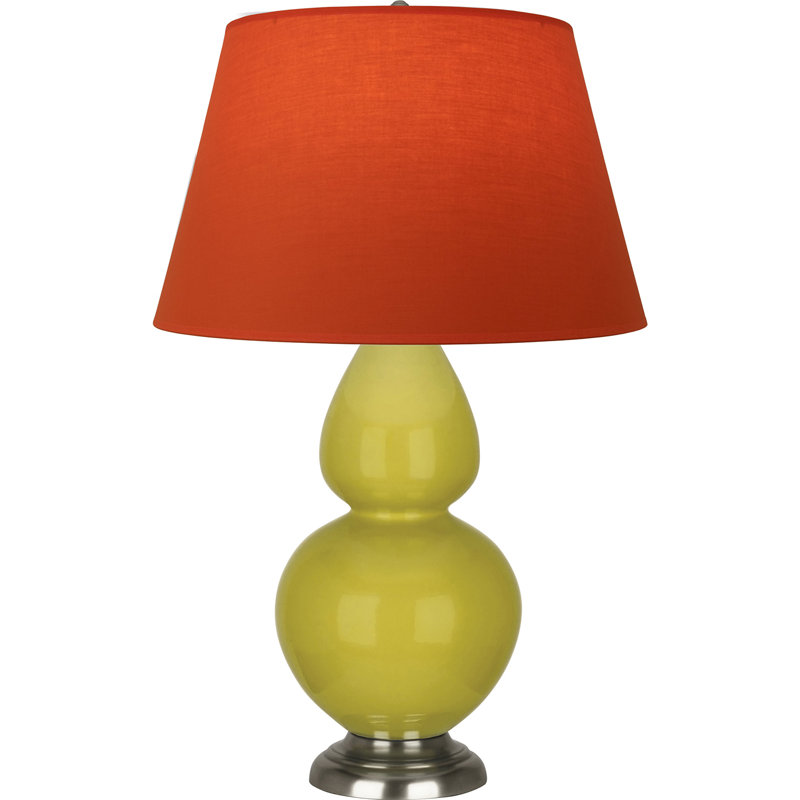 Lampe de table double gourde en céramique, Citron glacé / argent antique, Tangerine / doublure taupe, Argent argent