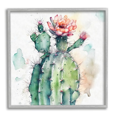 Aquarelle, cactus, désert, nature, encadrée sur bois par Ziwei Li, impression