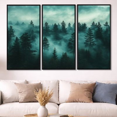 «Teal Mist Woodland II», ensemble de 3 reproductions sur toile encadrées