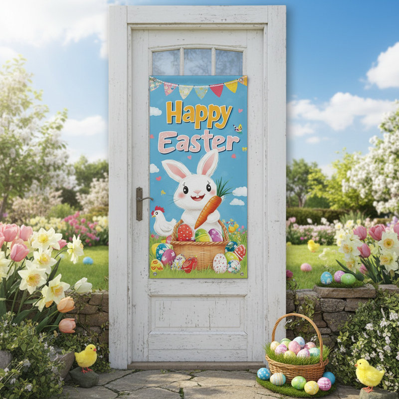 70,8 po x 35,4 po, couverture de porte de lapin de Pâques, panneau de porte de lapin de Pâques et œuf, porte de lapin de Pâques, guirlande de fête, fond de photographie