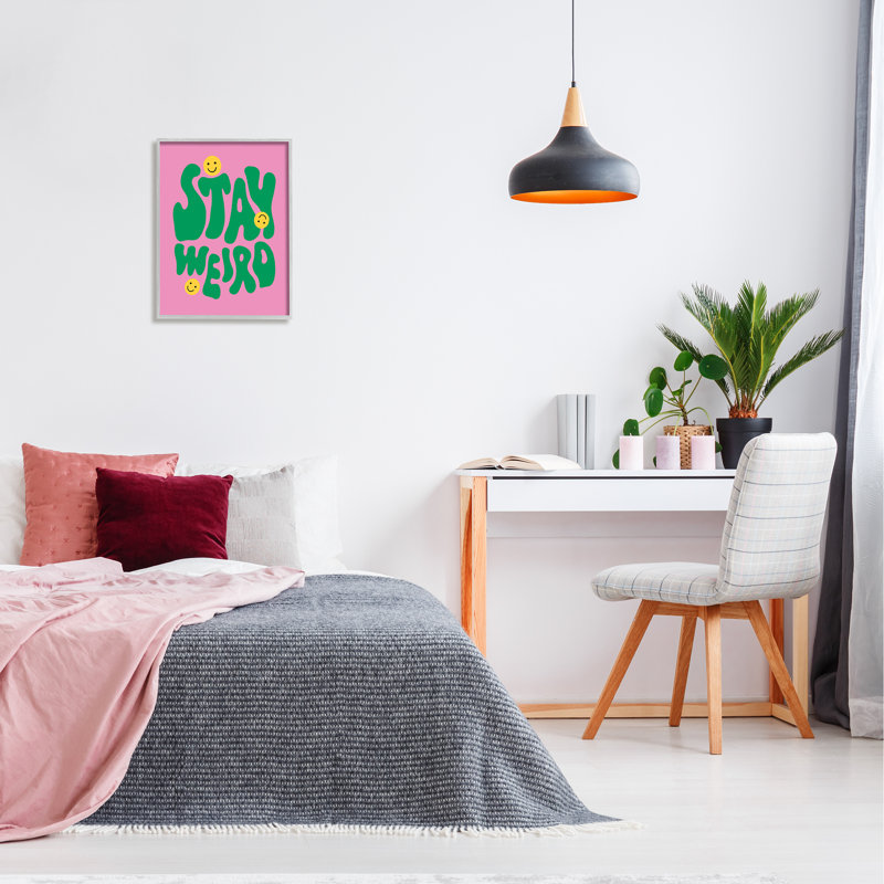 Stay Weird Retro Smilies Framed Giclee Art by lulusimonSTUDIO, 20" H x 16" W x 1.5" D, Gray