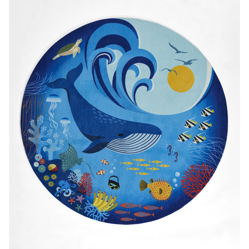 Momeni Playground Ocean Blue Kid Rug Round, Round 6'