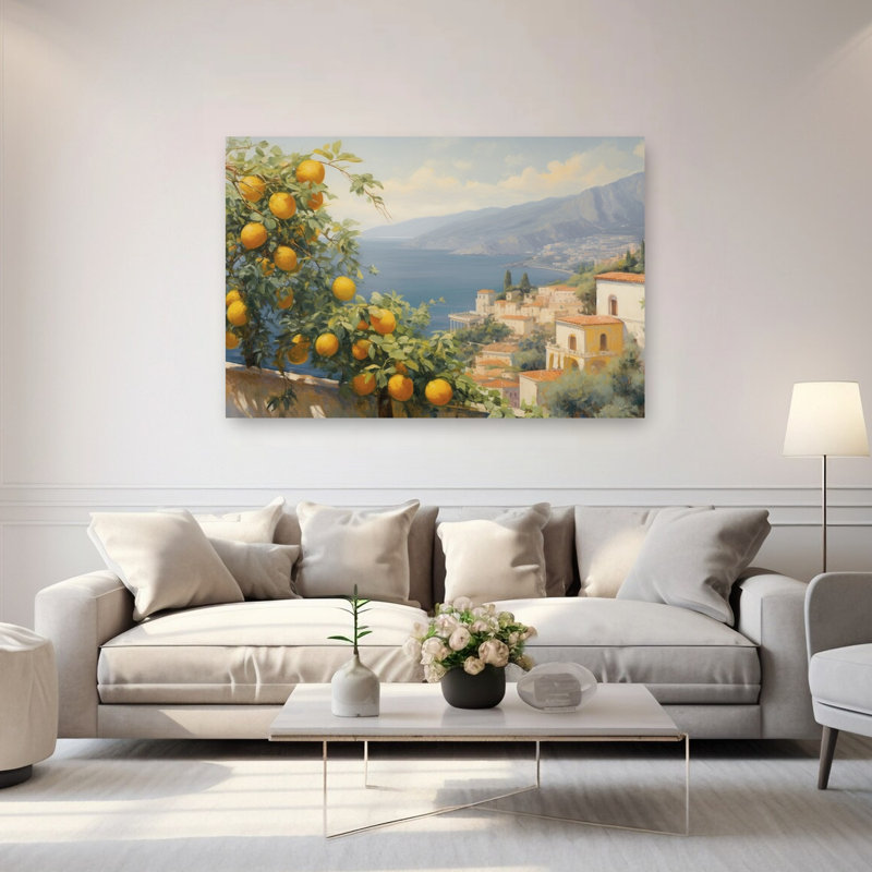 Italian Coastal Lemons Abstract Lemon Tree Coastal Fruit Wall Art Print by Mathieu - Wrapped Canvas Print