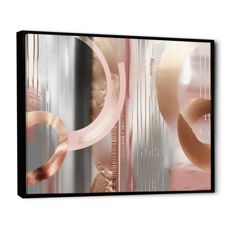 «Pink Rosegold Circle Chaos V», art moderne abstrait sur toile transitionnelle, H 16 po x l 32 po x P 1 po