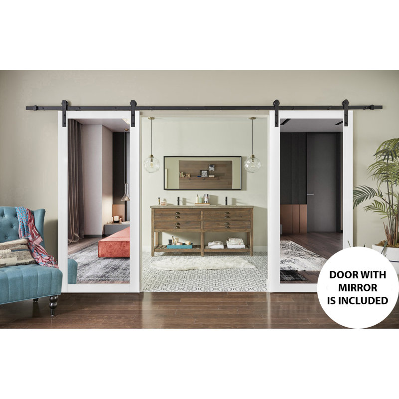Portes de grange intérieures en verre avec miroir Lucia, 36 po x 80 po, Noir