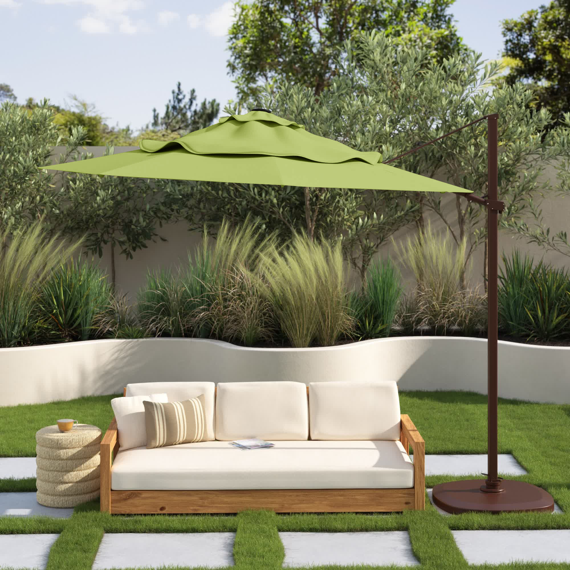12.3' Cantilever Sunbrella® Umbrella, Canvas Ginkgo Sunbrella® Canvas, Bronze