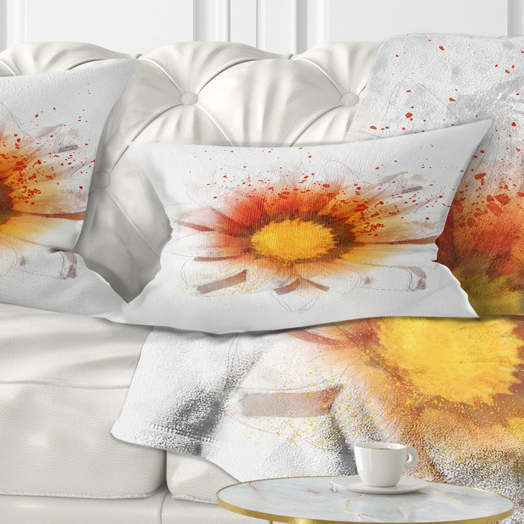 Yellow Orange Flower Watercolor - Floral Printed Throw Pillow