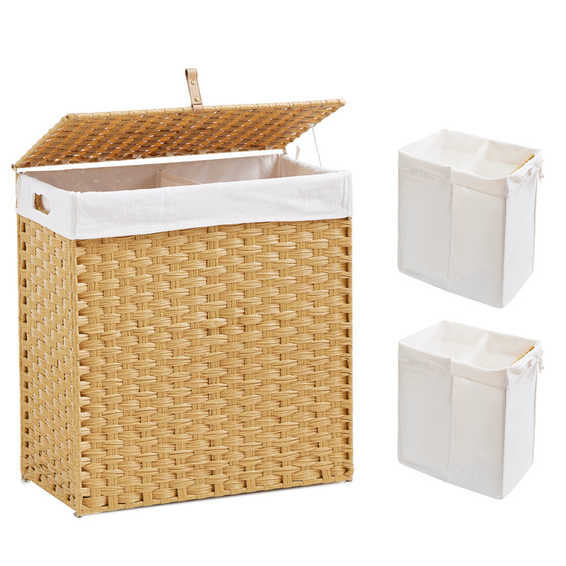 Foldable laundry basket, Medium Yellow Wood