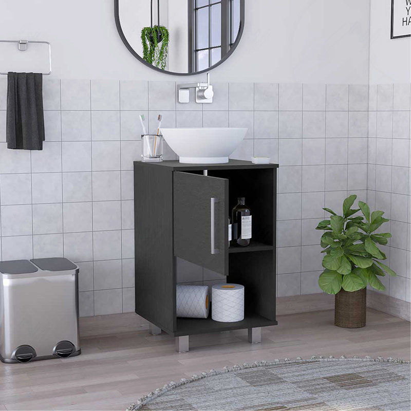 Meuble-lavabo simple 18 po, une tablette ouverte, une armoire à porte simple - Noir