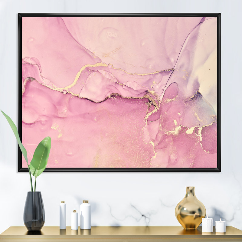 «Pink Marble Waves II», peinture sur toile, H 30 po x l 40 po x P 1,5 po, Cadre flottant noir