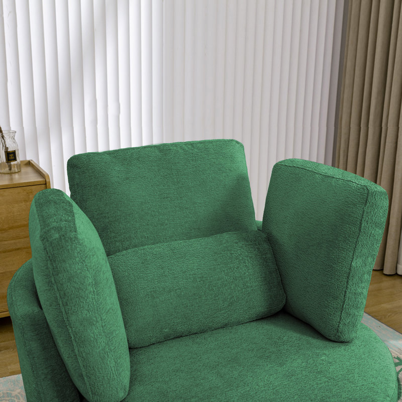 Fauteuil demi-tonneau pivotant avec rangement caché Chenille, Chenille verte