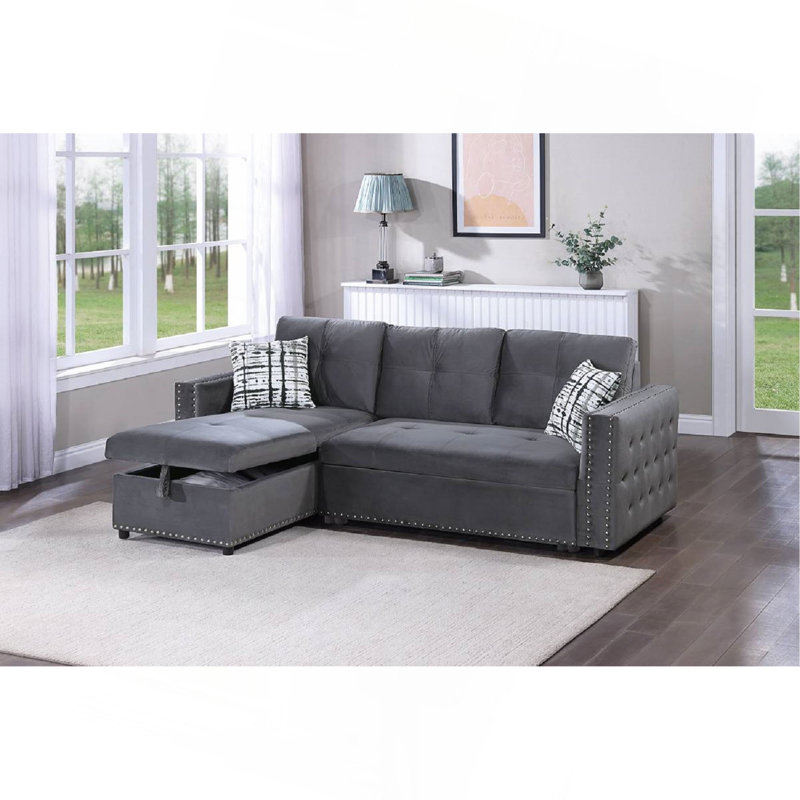 Canapé modulaire convertible en velours avec canapé-lit et canapé-lit, Gris