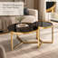 Ensemble de tables basses gigognes rondes contemporaines, structure en métal doré et plateaux en verre trempé, table basse élégante pour salon, 80 cm