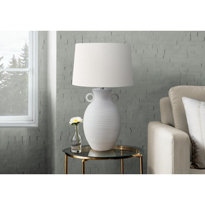 Lighting, h 30 po, lampe de table, céramique, abat-jour ivoire / crème, transitionnel