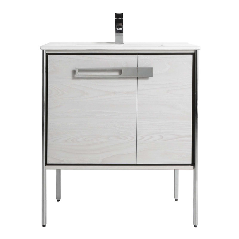30" Single Bathroom Vanity, Polished Chrome, Mild Gray Oak