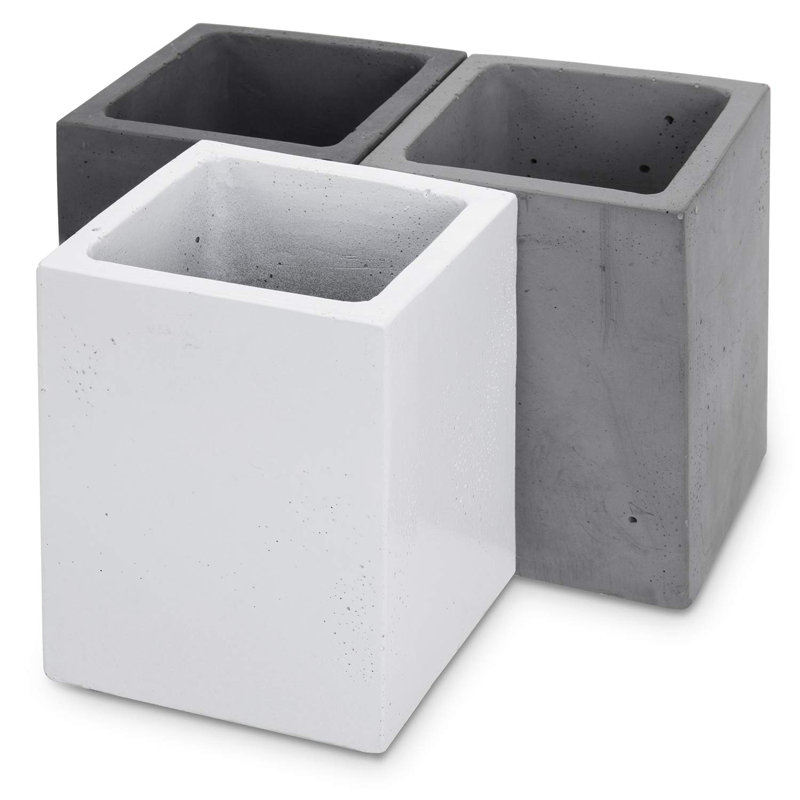 Set of 3 Gray and White Concrete Square Pen Holders