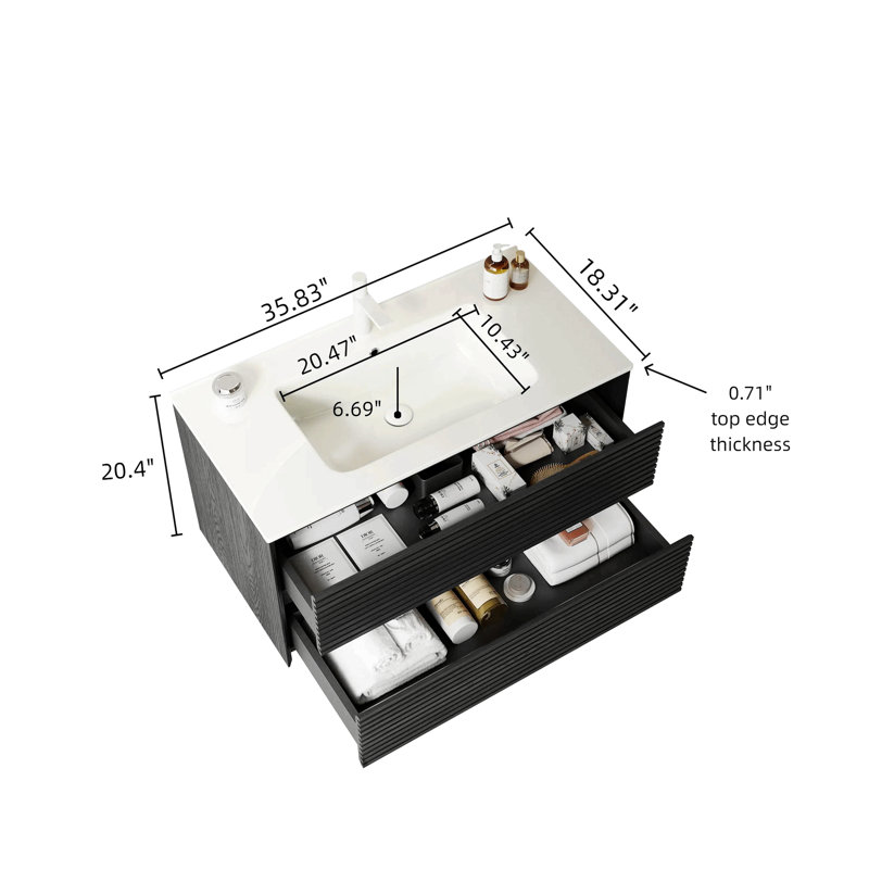 Dessus de meuble-lavabo en marbre, comptoir blanc avec trous de robinet pré-percés, comptoir de salle de bain avec lavabo central rectangulaire encastré et dosseret de 4 po de hauteur, Bianco Carrara Venato