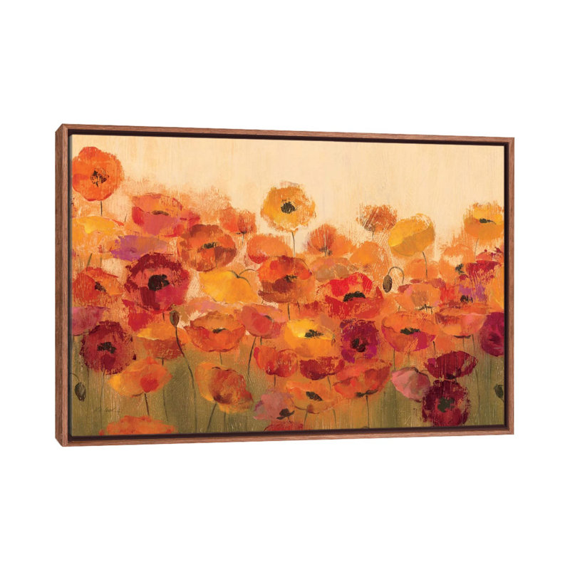 «Summer Poppies» par Silvia Vassileva - reproduction d'art, H 26 po x l 40 po x 1,5 po, Cadre flottant brun