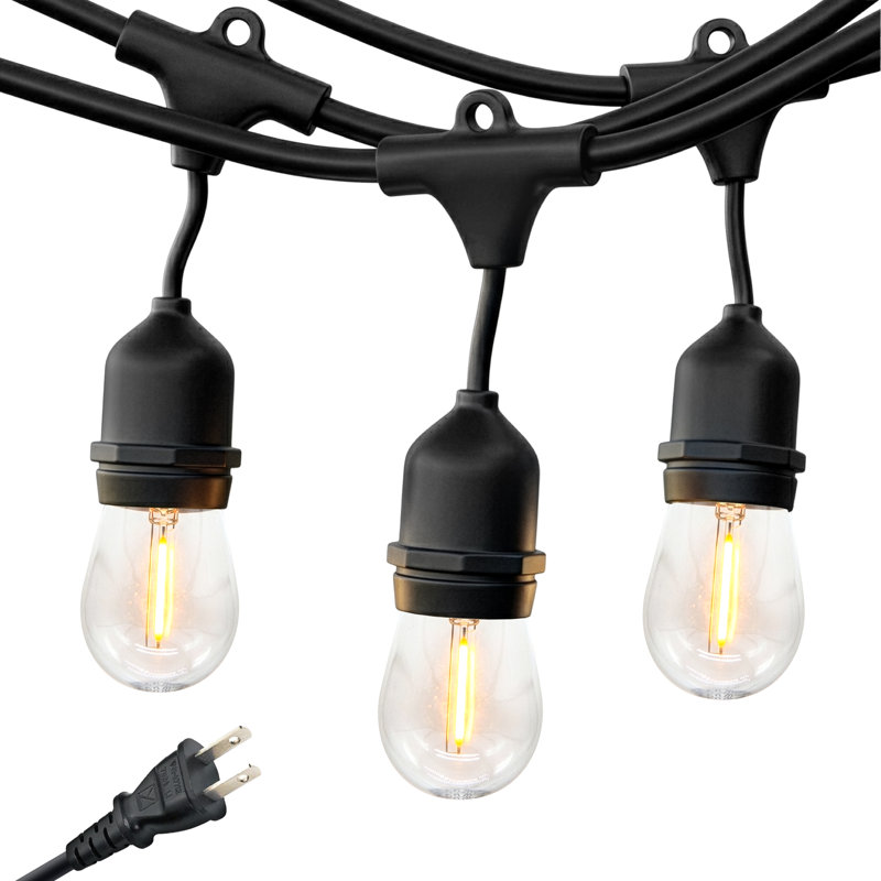 Guirlande de lumières d'extérieur à DEL de 48 pi avec 15 ampoules Edison blanches douces Ambiance Pro, résistant aux intempéries et de qualité commerciale