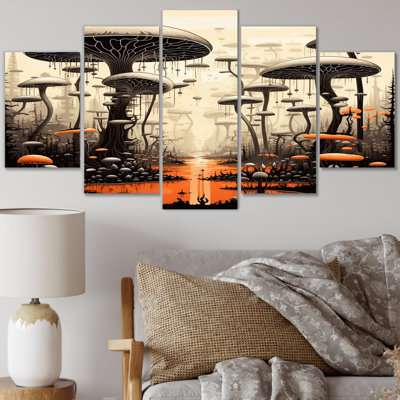 Riey - impression sur toile champignon - 5 panneaux