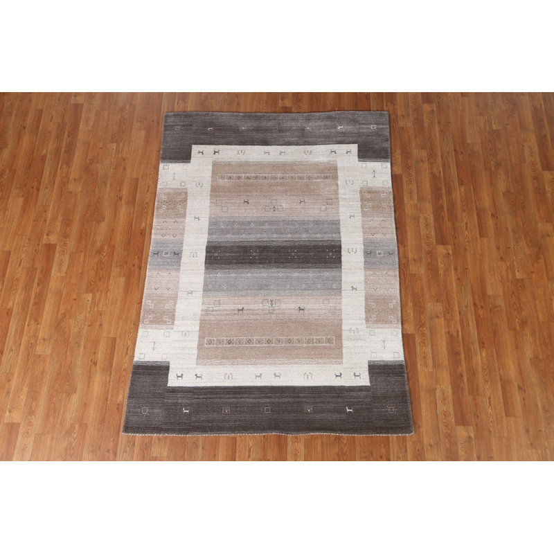 Tapis oriental à motif géométrique Gabbeh noué à la main 5 x 7