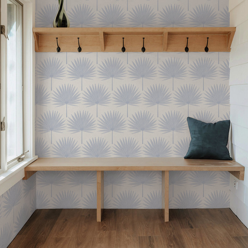 Papier peint estampé Palm, Bleu