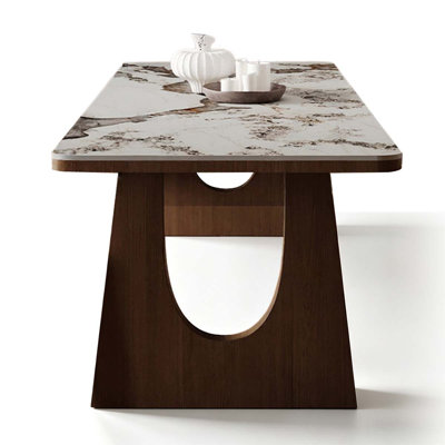 Nut-brown Rectangular Sintered Stone+Solid Wood Dining Table