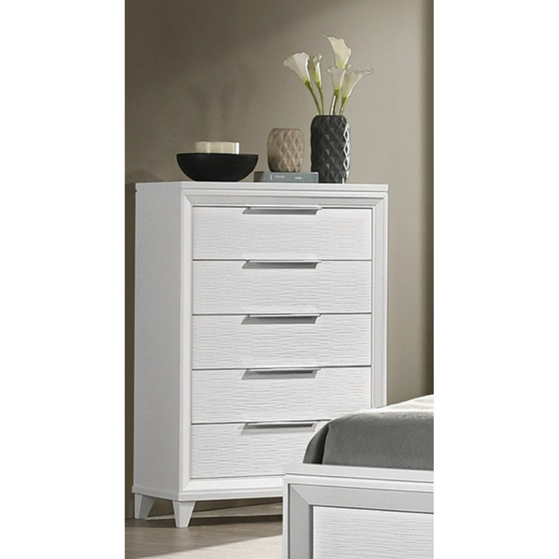 Mobilier de chambre contemporain en bois massif avec rangement à 5 tiroirs