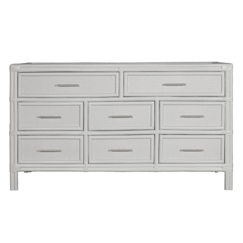 Aruba 8 - Drawer Dresser, White/Brushed Nickle