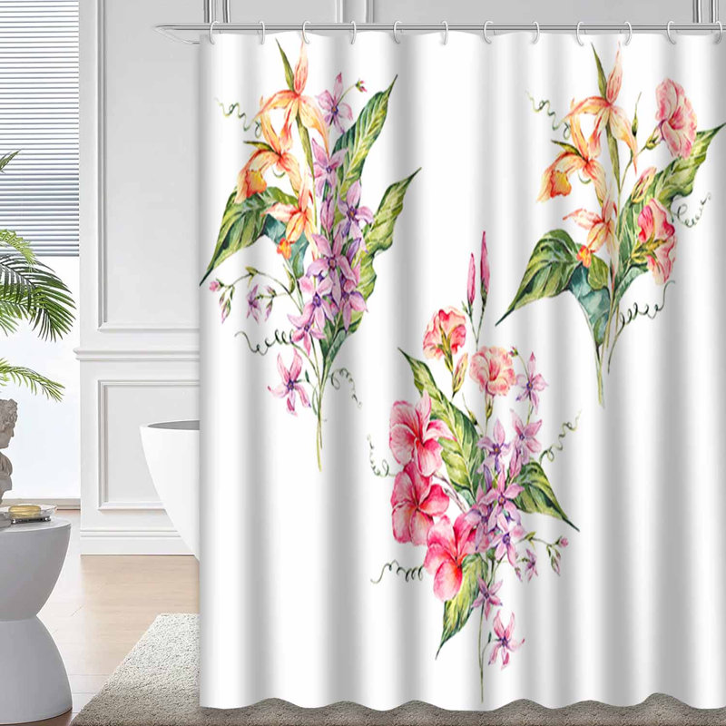Aquarelle, bouquet floral rétro, fleurs exotiques, brindilles, feuilles, 12 crochets, L 72 po x l 78 po