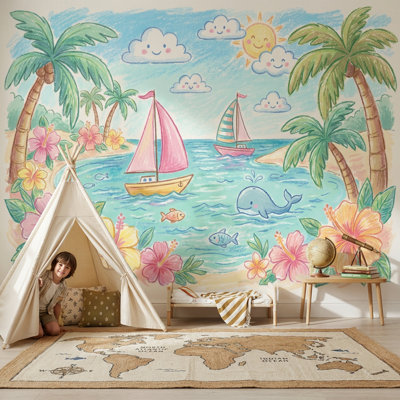 Tropical Beach Wallpaper Seaside Ocean Removable Wall Decor