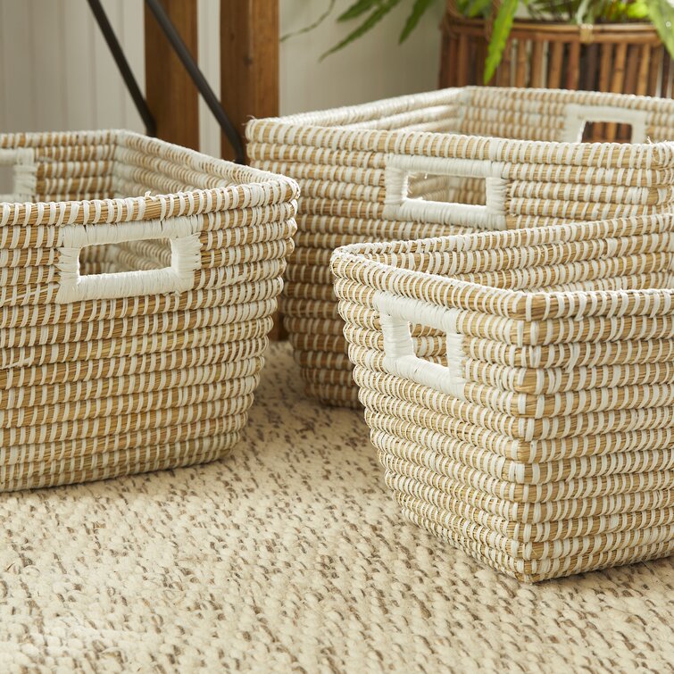 Baum Faux Wicker Woodstrip Edge 3 Piece Plastic Basket Set