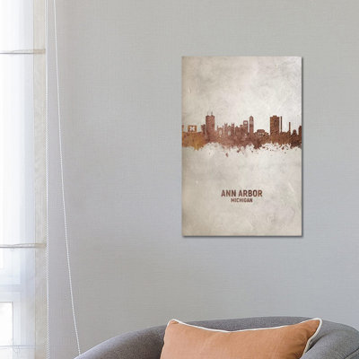 Ann Arbor Michigan Skyline Rust by Michael Tompsett - 1 Piece Wrapped Canvas Wall Art
